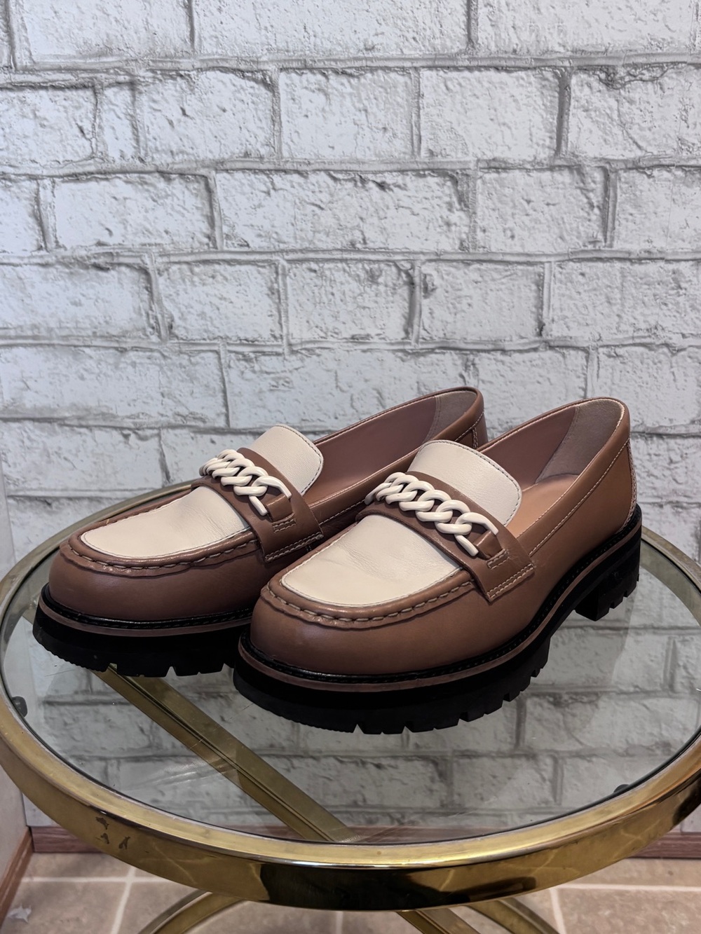 Clarks Two-Tone Chain Loafers in Beige and Brown - Picture 2 of 7